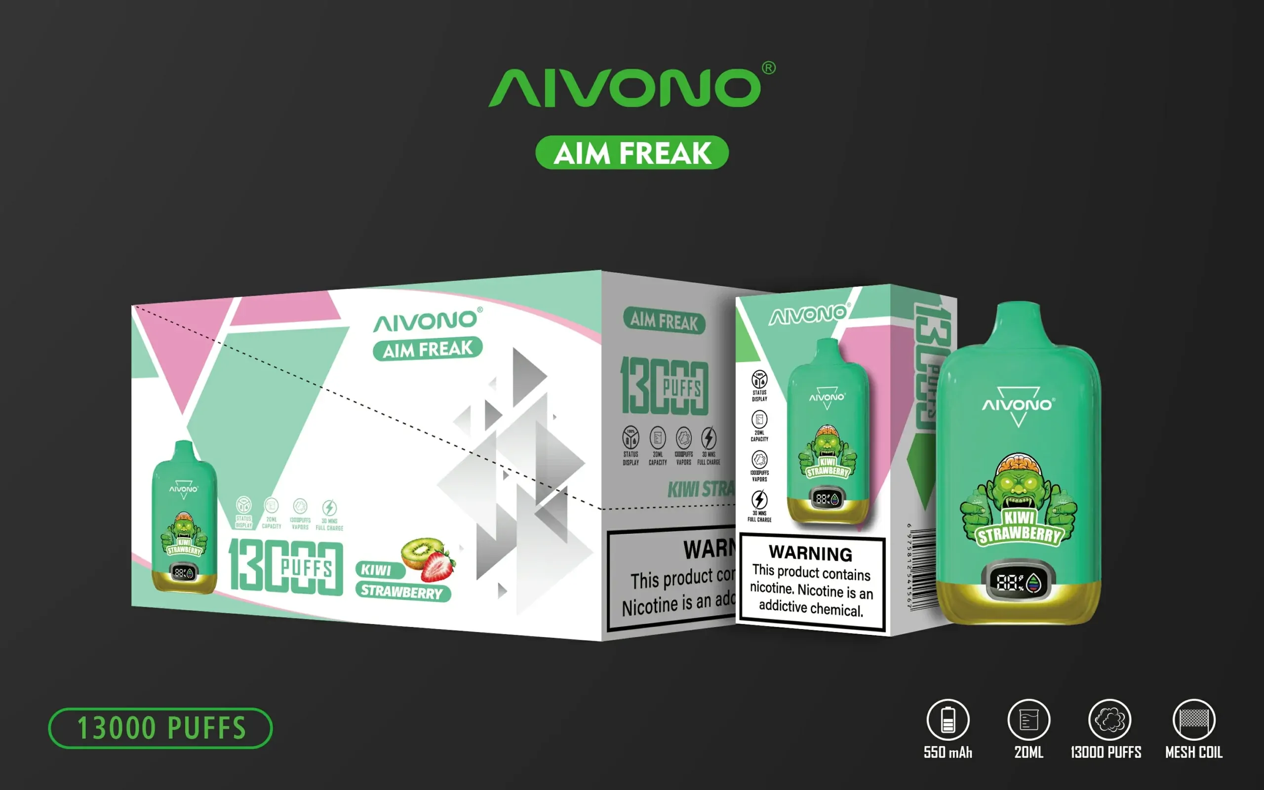 AIVONO AIM FREAK 13000 Züge Farbdisplay 0% 2% 3% 5% Nikotin Wiederaufladbar Großhandel Einweg E-Zigarette