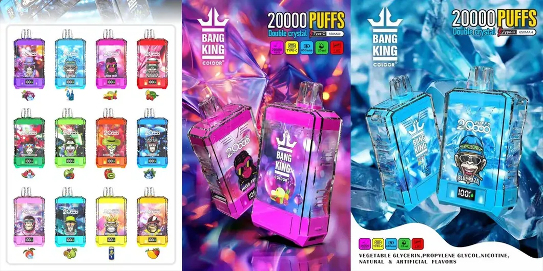 Bang King Double Crystal 20000 Züge 0% 2% 3% 5% Nikotinarm Großhandel Verstellbarer Luftstrom Wiederaufladbare Einweg-E-Zigarette