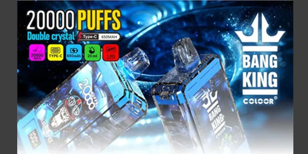 Bang King Double Crystal 20000 Züge 0% 2% 3% 5% Nikotinarm Großhandel Verstellbarer Luftstrom Wiederaufladbare Einweg-E-Zigarette
