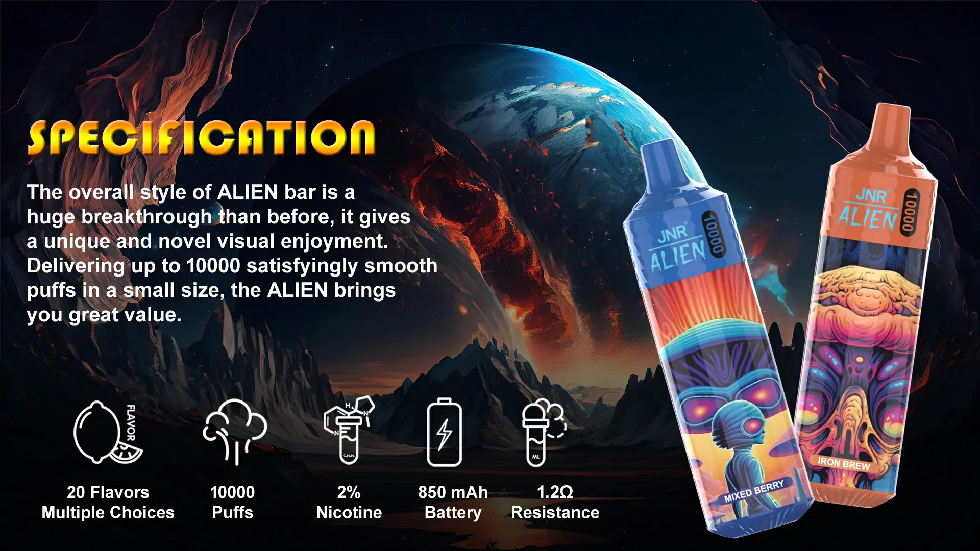 JNR Alien 10000 Züge RGB Einstellbarer Luftstrom 0% 2% 5% Niedriges Nikotin Großhandel Kauf 50 Geschmacksrichtungen Wiederaufladbare Einweg E-Zigaretten Pen