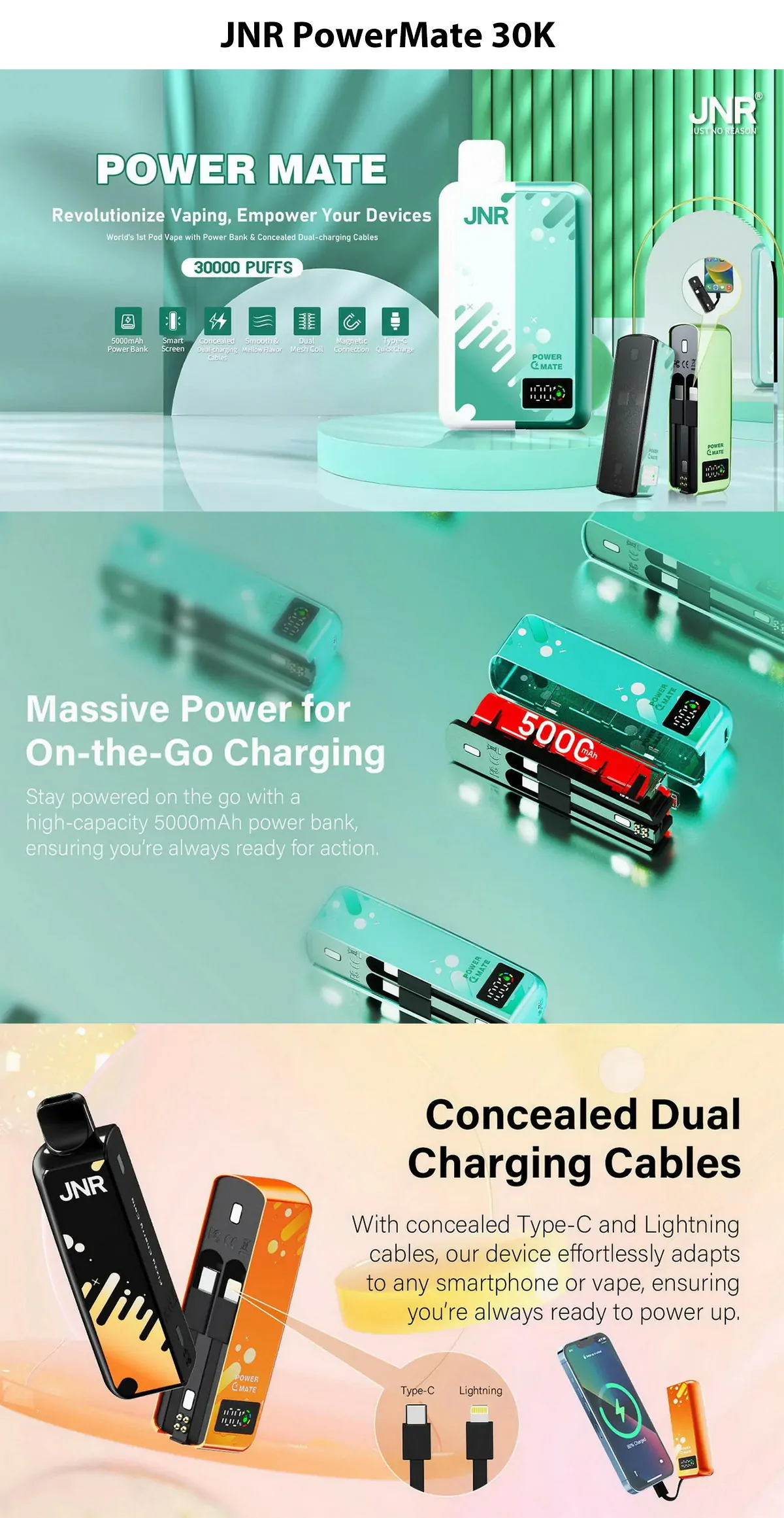 JNR Power Mate 30.000 Züge Dual Mesh Smart Display 0% 2% 5% Niedriger Nikotin Großhandel Portables Design Aufladbarer Wegwerf-Vape-Stift