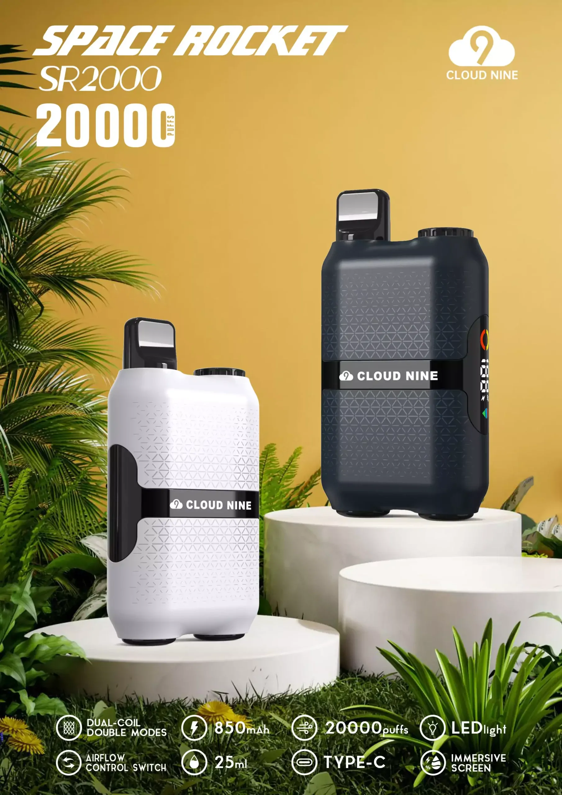 CLOUD NINE D33 20000 Züge Einweg E-Zigarette – Wiederaufladbar, Dual Mesh Coil, großes Display, 5% Nikotin, vielfältige Sorten, Großpackung & Großhandel