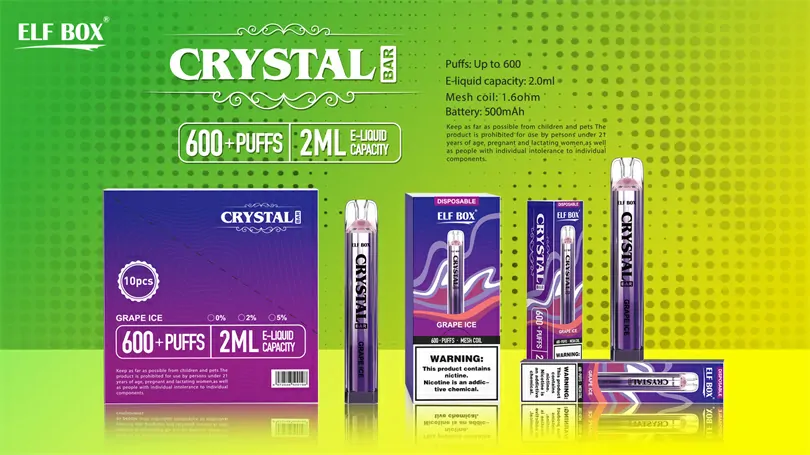 ELF BOX CRYSTAL BAR 600 Züge 0% 2% 5% Niedriger Nikotingehalt Großhandel Leicht und Tragbar Wiederaufladbare Einweg-Vape Pen