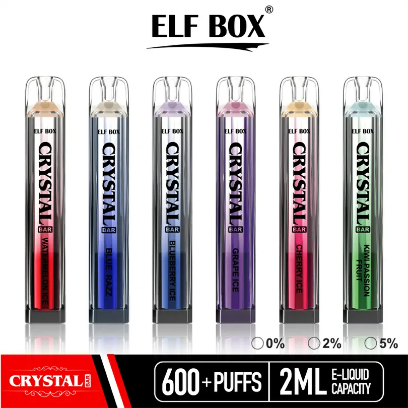 ELF BOX CRYSTAL BAR 600 Züge 0% 2% 5% Niedriger Nikotingehalt Großhandel Leicht und Tragbar Wiederaufladbare Einweg-Vape Pen