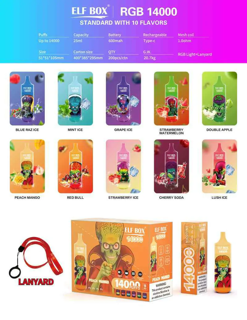 ELF BOX RGB14000 Züge RGB Licht 0% 2% 3% 5% Nikotin Aufladbarer Einweg-Vape Großhandel
