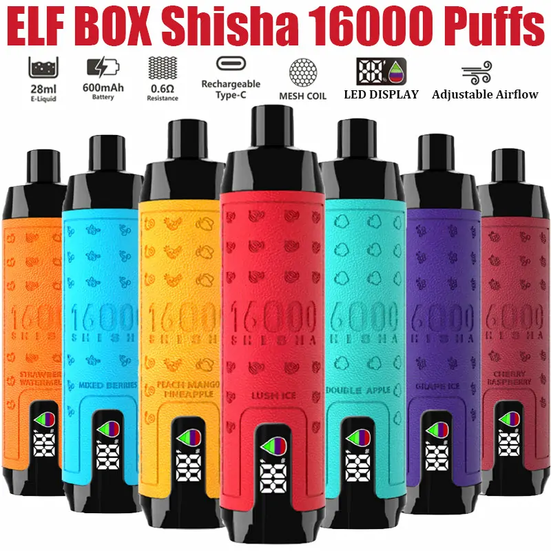 ELF BOX Shisha 16000 Züge anpassbare Luftstromregulierung 0%/2%/3%/5% Nikotin wiederaufladbar Großhandel E-Zigarette