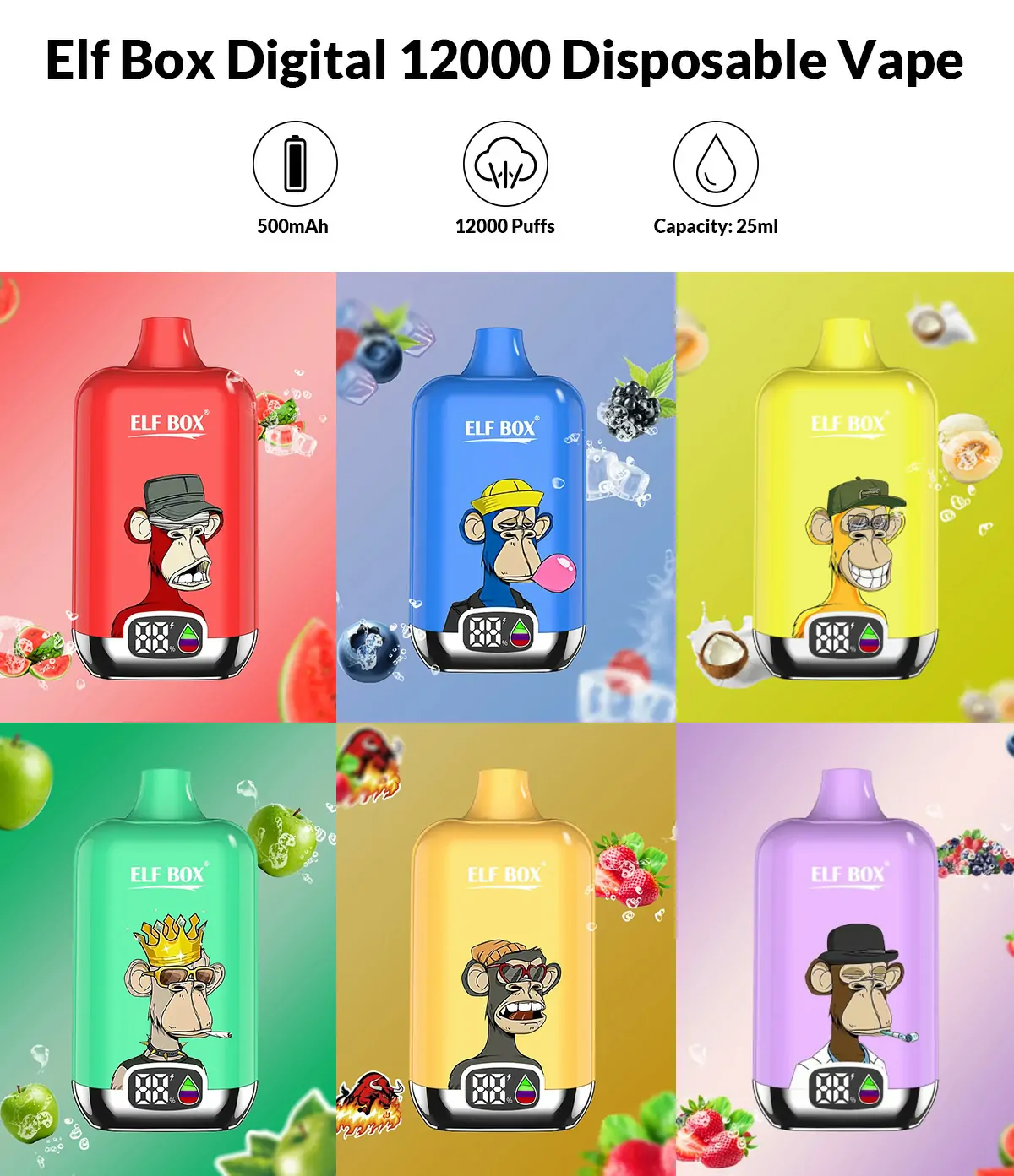 ELF Box Digital 12000 Züge LED-Anzeige 0% 2% 3% 5% Nikotin Ergonomisches Design Einweg-Vape Großhandel