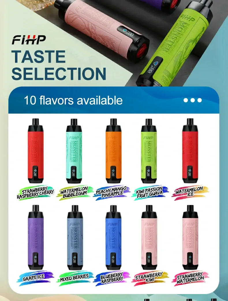 FIHP Shisha Hookah 12000 Züge Monster LED-Anzeige Niedriger Nikotingehalt Großhandel Wiederaufladbare Einweg-Vape Pen