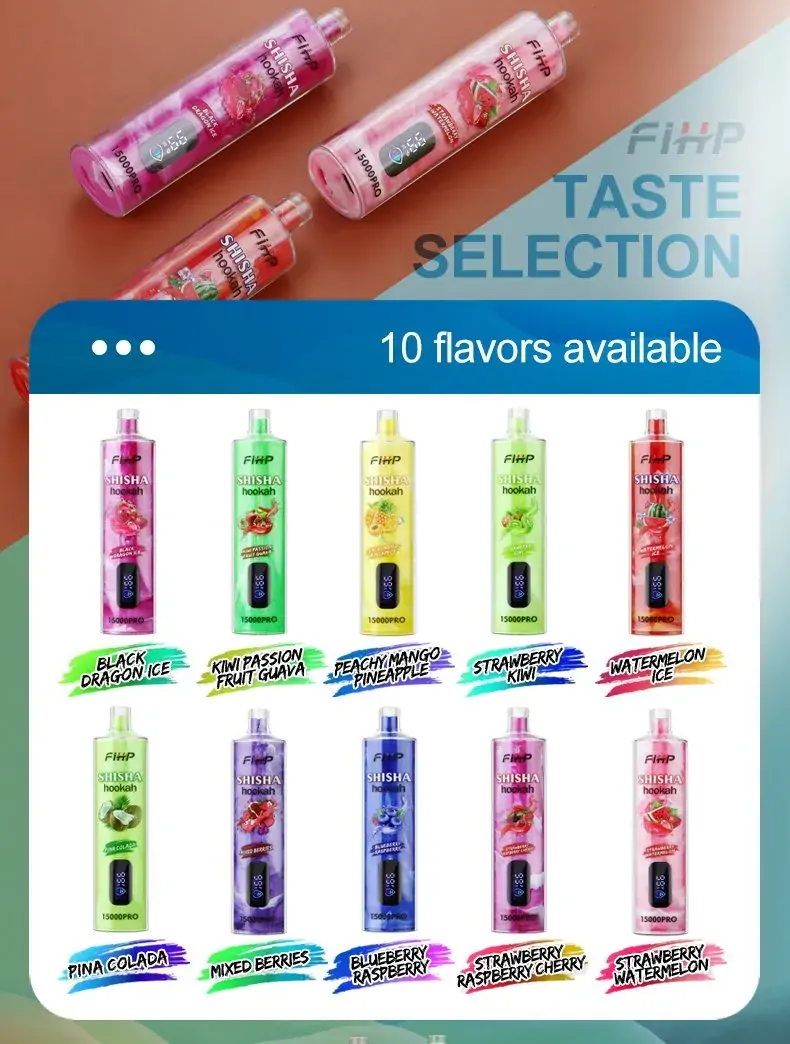 FIHP Shisha Hookah 15000 Pro Züge LED-Display 6mg Niedriger Nikotingehalt Wiederaufladbare Einweg-E-Zigarette Großhandel