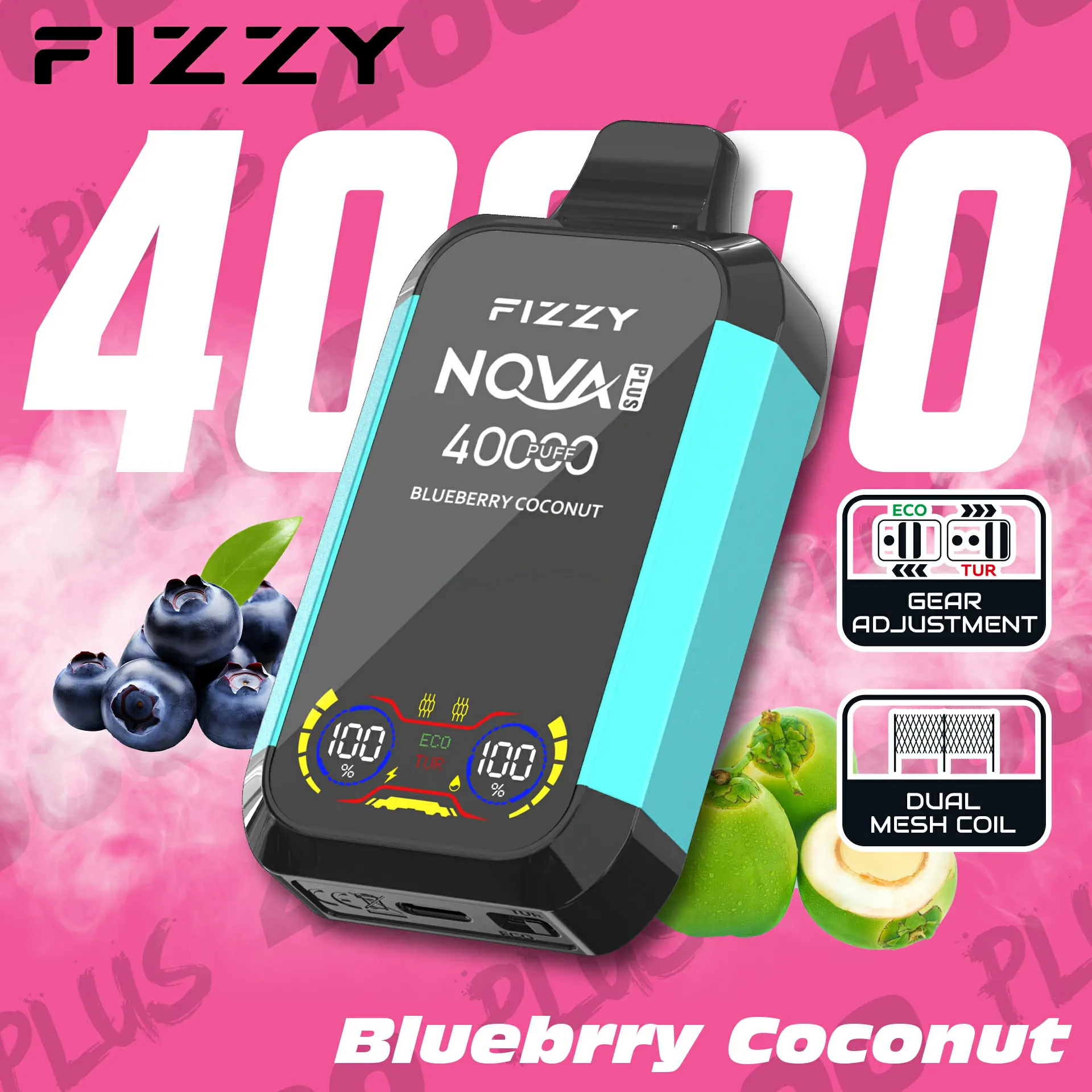 Fizzy Nova Plus 40000 Züge – Wiederaufladbare Einweg E-Zigarette mit Dual Mode, Dual Mesh, LCD-Display, 2%/5% Nikotin, niedriger Nikotingehalt – Großhandel & Bulk-Buy – Bild 6