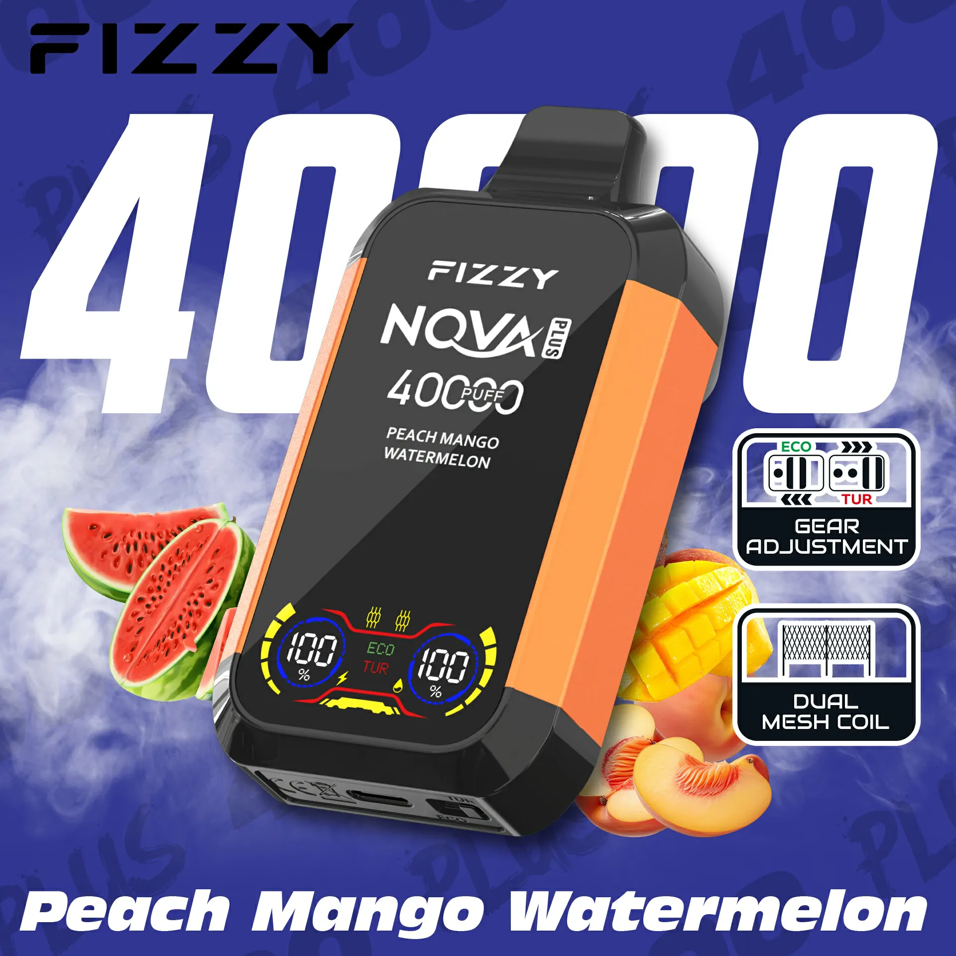 Fizzy Nova Plus 40000 Züge – Wiederaufladbare Einweg E-Zigarette mit Dual Mode, Dual Mesh, LCD-Display, 2%/5% Nikotin, niedriger Nikotingehalt – Großhandel & Bulk-Buy – Bild 11