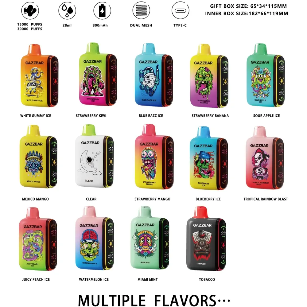 Gazzbar Rocket 20000 Züge Dual Mesh LED Display 2% 5% Niedriger Nikotingehalt Großhandel Wiederaufladbare Einweg E-Zigarette Pen