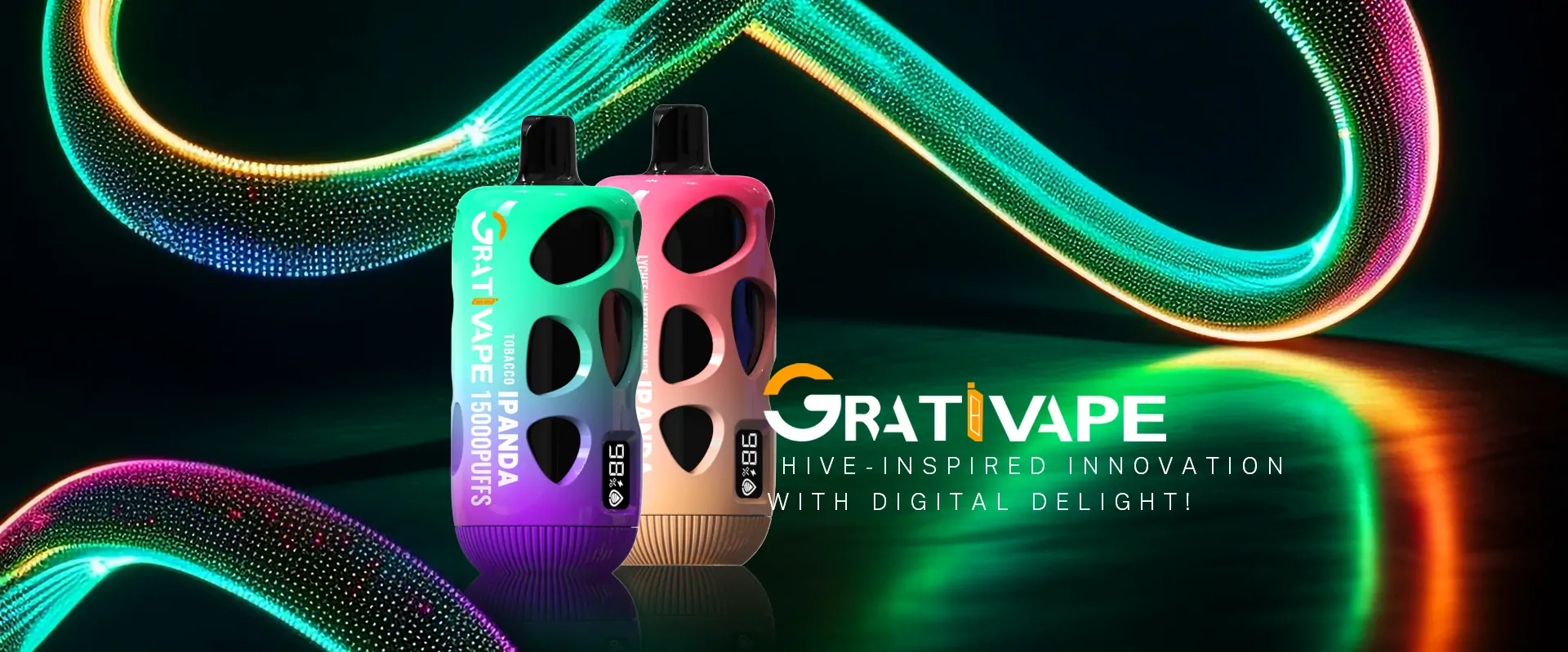 Grativape iPanda 15000 Züge – Wiederaufladbarer Einweg E-Zigaretten Vape Pen mit Digitalanzeige, wählbarer Nikotinstärke (0%, 2%, 3%, 5%), leicht & kompakt – Großhandel & Bulk Buy