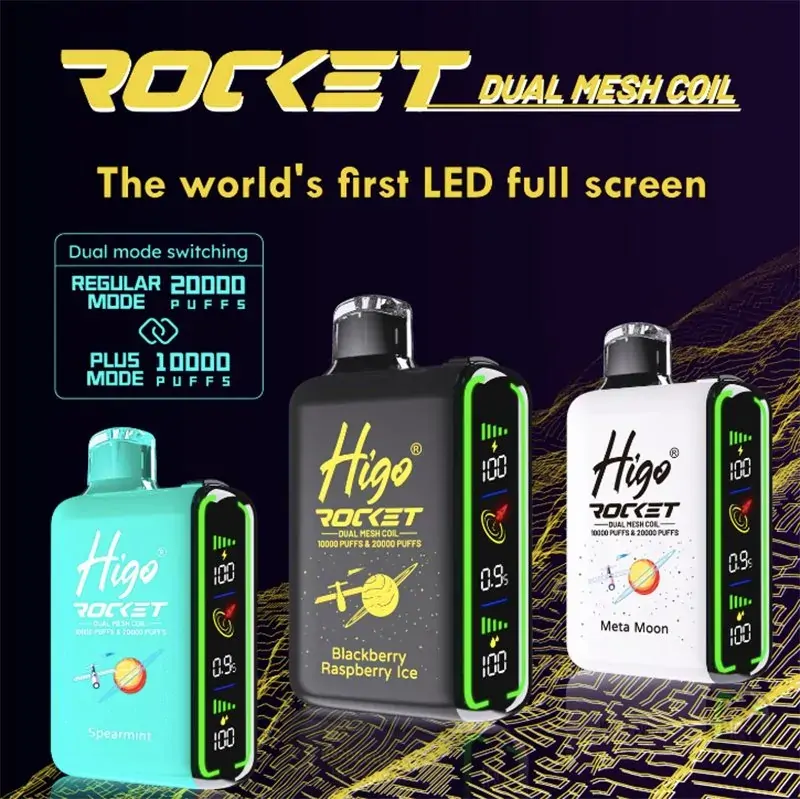 Higo ROCKET 20000 Züge 2% 5% Niedriger Nikotingehalt Großhandel Mehrere Geschmacksrichtungen Wiederaufladbare Einweg-E-Zigarette Pen