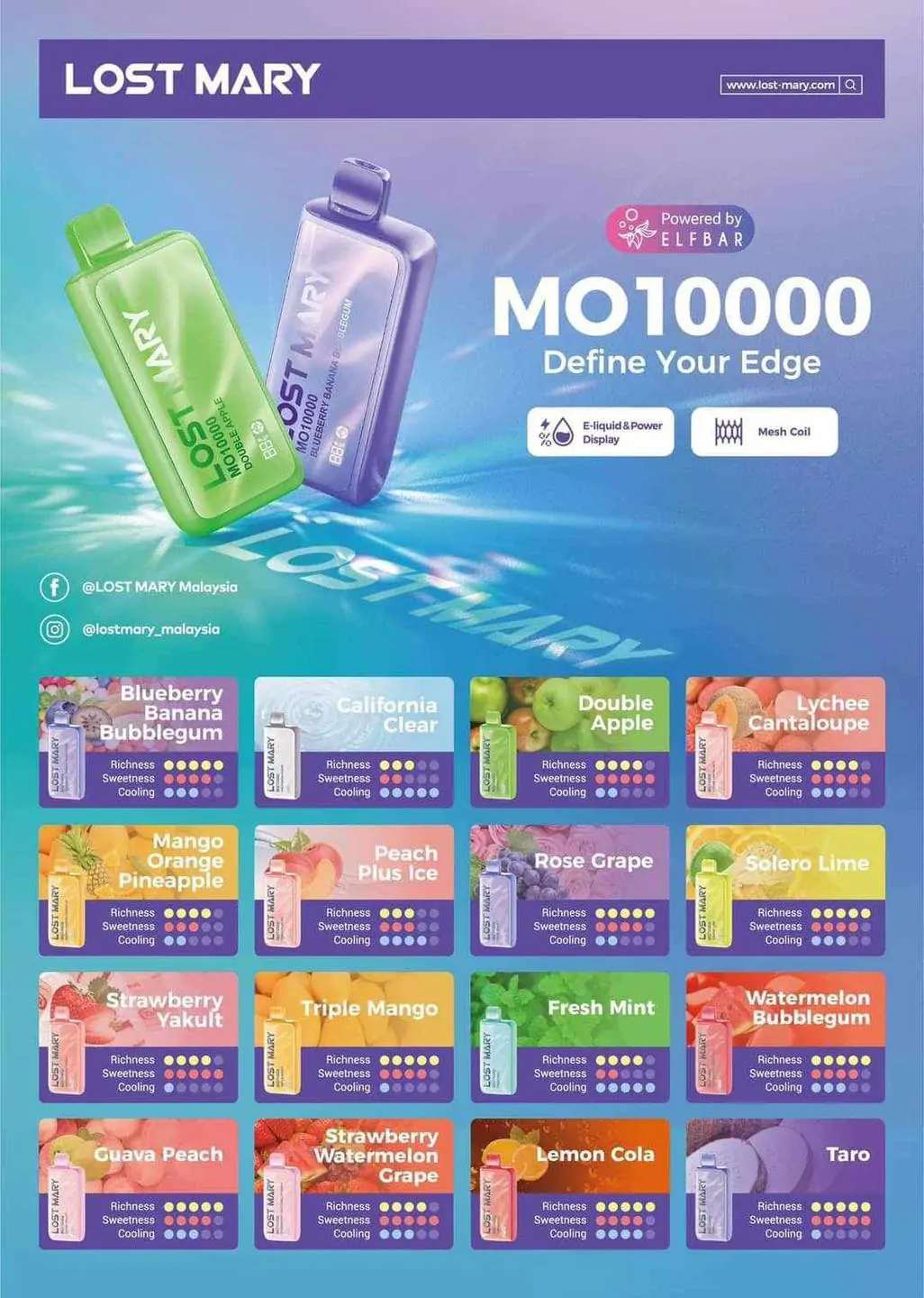 Lost Mary MO10000 (10.000 Züge) Einweg Vape mit LED-Anzeige, 5% (20mg) Nikotin, Mesh Coil, wiederaufladbar – Großhandel & Bulk Buy 