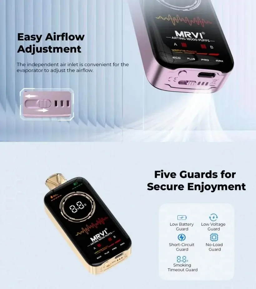 MRVI Arting 18000 Züge – Dual Mesh, Full-Screen-Display, 2%/5% Nikotin, wiederaufladbar, Einweg E-Zigarette, große Auswahl an Geschmacksrichtungen, Bulk-Buy & Großhandel
