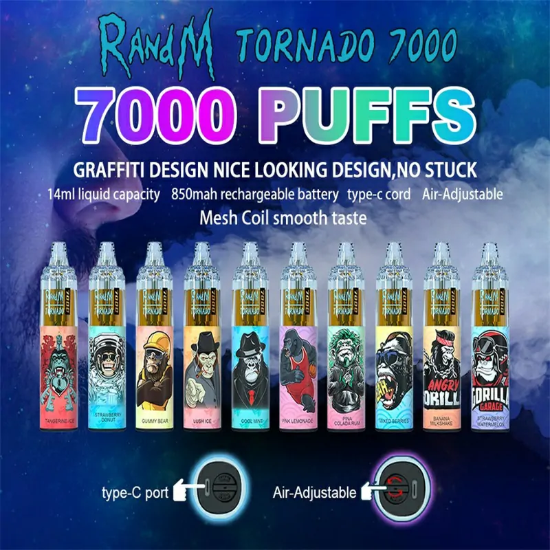 RandM Tornado 7000 Züge RGB Licht Einweg Vape – 0%, 2%, 3%, 5% Nikotin – Großhandel & Bulk kaufen