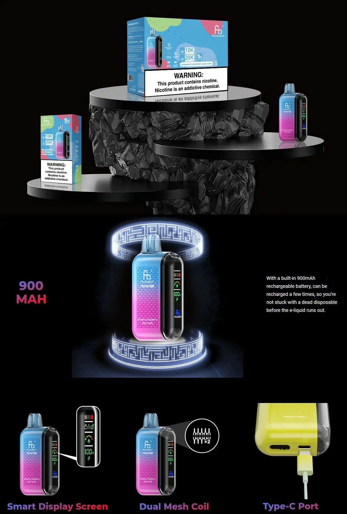 RandM Fumot Tornado 20000 Züge – Wiederaufladbarer Einweg Vape mit Dual Mesh Coil, Digitaldisplay, 0%/2%/3%/5% Nikotin, große Auswahl an Geschmacksrichtungen, Bulk & Großhandel