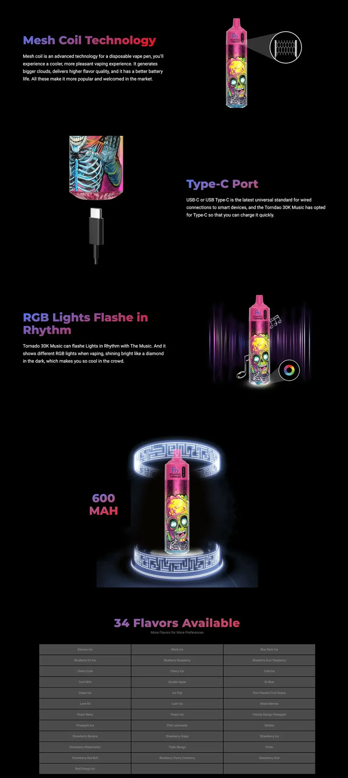 RandM Fumot Tornado 30000 Züge Musik – Wiederaufladbarer Einweg-Vape mit 0%, 2%, 3%, 5% Nikotin, große Geschmacksvielfalt, Bulk & Großhandel