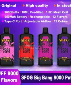 SFOG BIG BANG 9000 Züge Einstellbare Luftzufuhr 0% 2% 3% 5% Nikotin Aufladbar Großhandel Einweg-Vape im Großkauf