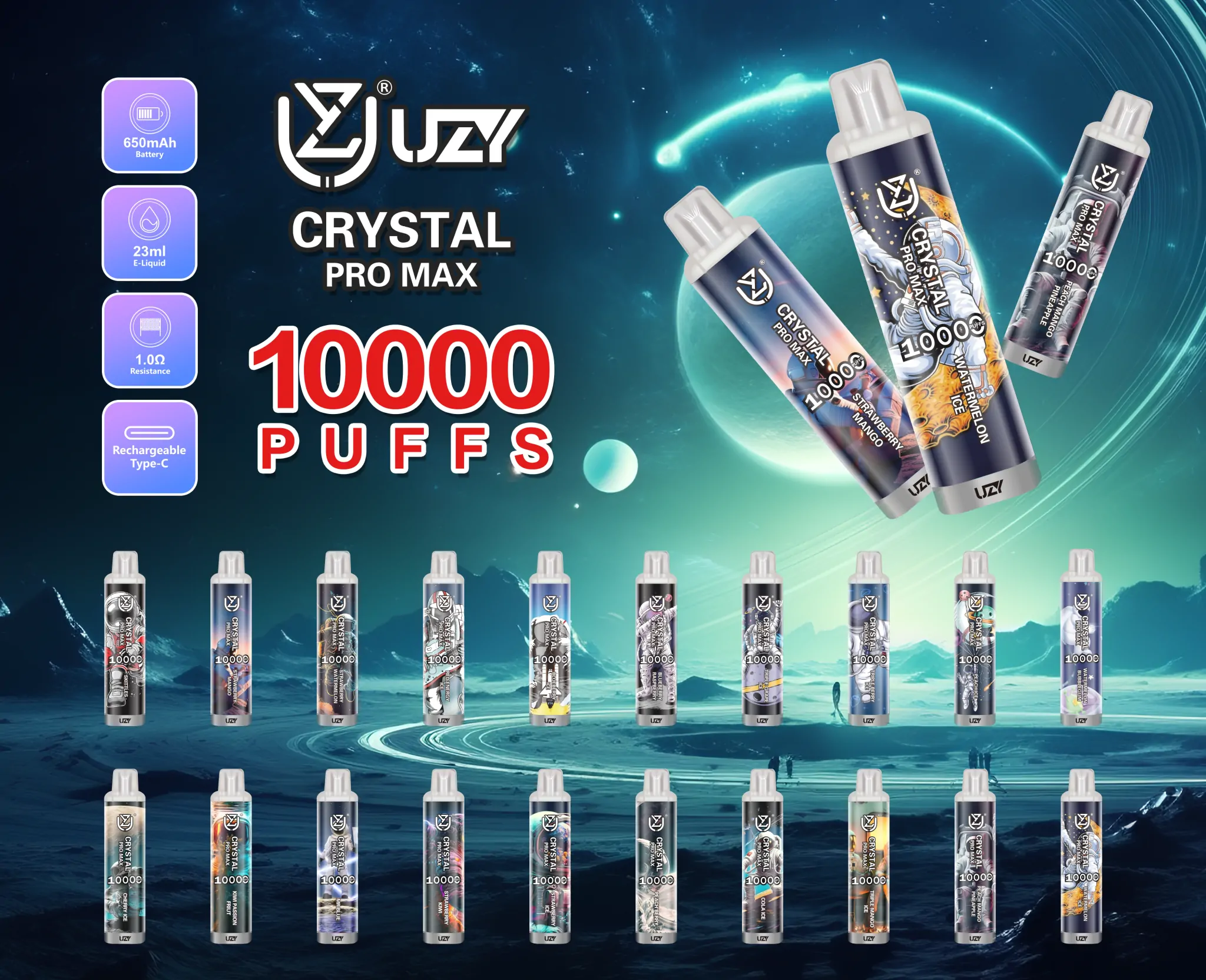 UZY Crystal Pro Max 10000 Züge RGB-Design Wiederaufladbar Einweg E-Zigarette 0% 2% 3% 5% Nikotin Leicht und Tragbar Großhandel Günstig Kaufen