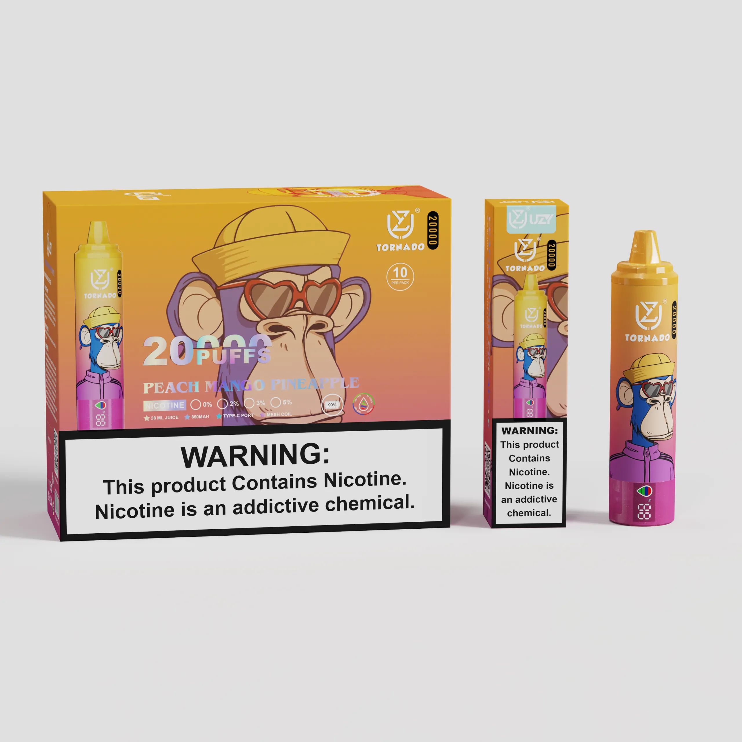 UZY Tornado 20000 Züge Digitalanzeige 0% 2% 3% 5% Niedriger Nikotingehalt Großhandel Mehrere Geschmacksrichtungen Wiederaufladbarer Einweg-Vape Pen – Bild 11