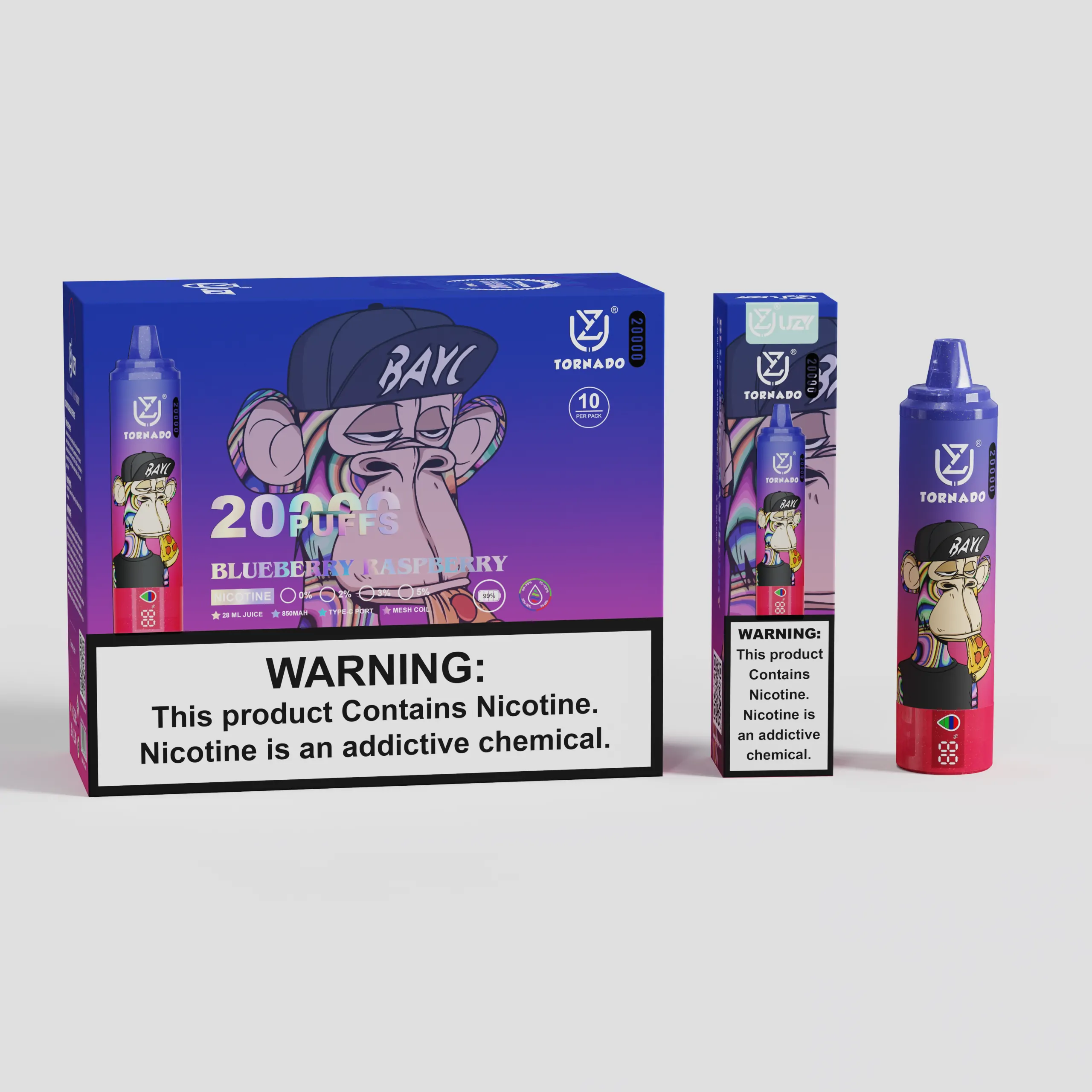 UZY Tornado 20000 Züge Digitalanzeige 0% 2% 3% 5% Niedriger Nikotingehalt Großhandel Mehrere Geschmacksrichtungen Wiederaufladbarer Einweg-Vape Pen – Bild 5