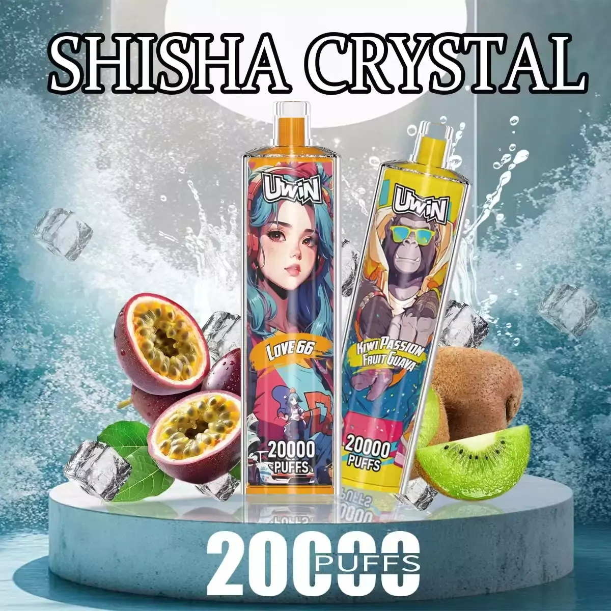 Uwin Shisha Hookah Crystal 20000 Züge | E-Zigarette mit DTL-Zug | 0%, 2%, 3%, 5% Nikotin | Wiederaufladbare Einweg-Dampfe im Großhandel