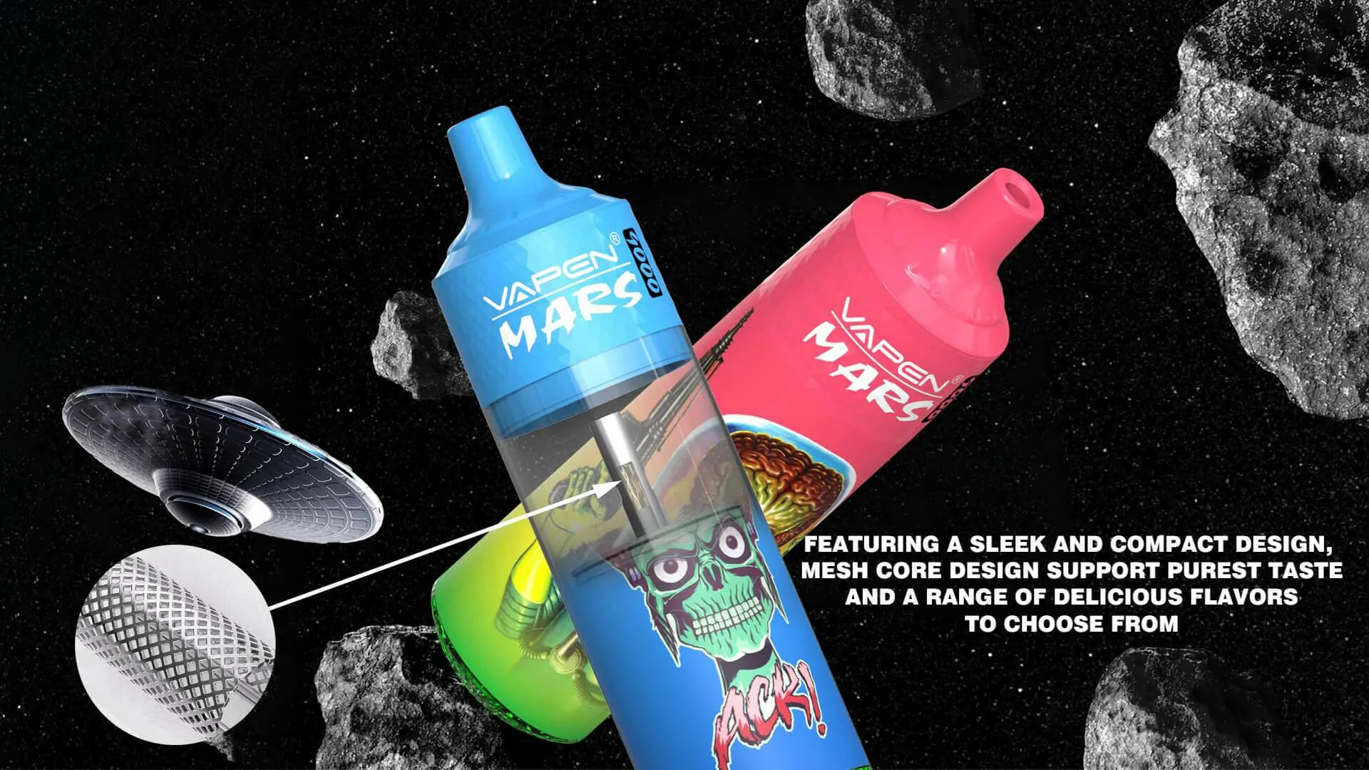 VAPEN Mars 9000 Züge – Wiederaufladbare Einweg E-Zigarette mit LED-Farblicht, 0%/2%/5% Nikotin, große Auswahl an Geschmacksrichtungen, Bulk & Großhandel