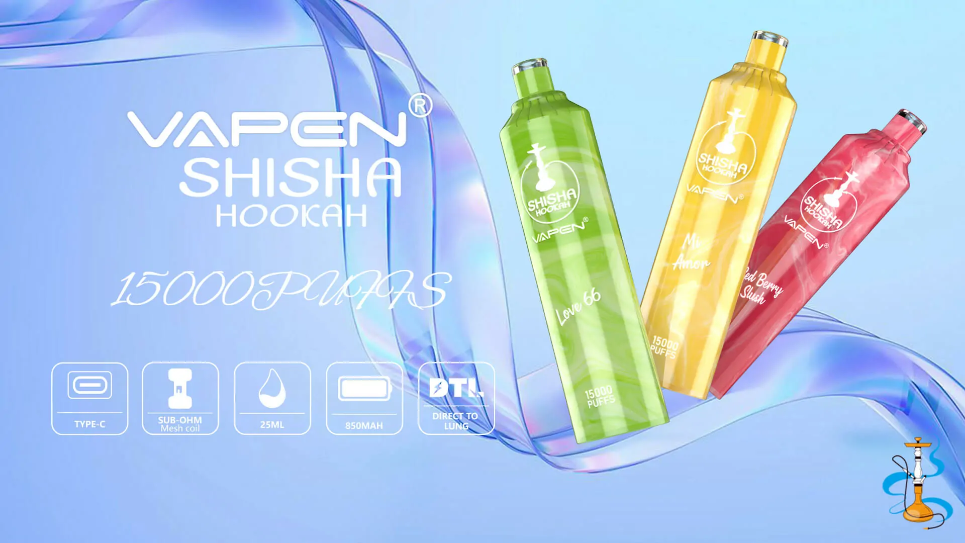 VAPEN Shisha Hookah 15000 Züge DTL Einweg E-Zigarette, wiederaufladbar, 0%/2% Nikotin, Großhandel & Bulk-Bestellung, 10 Geschmacksrichtungen