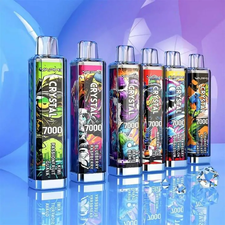 VAPME CRYSTAL 7000 Züge 2% und 5% Nikotin 30 Geschmacksrichtungen Aufladbarer Großhandel Wegwerf-Vapes