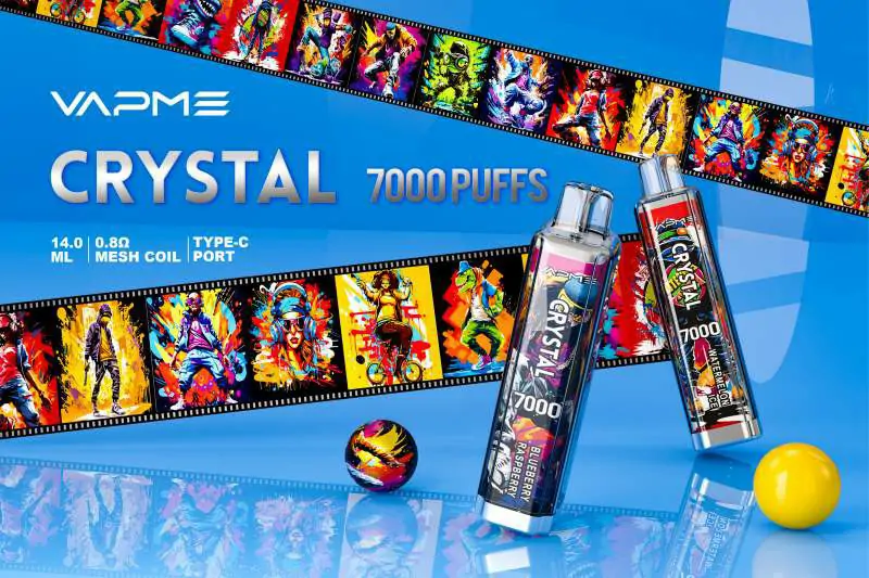 VAPME CRYSTAL 7000 Züge 2% und 5% Nikotin 30 Geschmacksrichtungen Aufladbarer Großhandel Wegwerf-Vapes