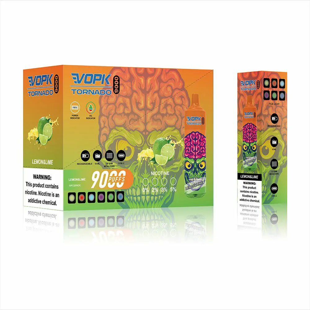 VOPK TORNADO 9000 Züge LED-Beleuchtung 0% 2% 3% 5% Niedriger Nikotingehalt Wiederaufladbare Einweg-E-Zigarette Großhandel – Bild 9