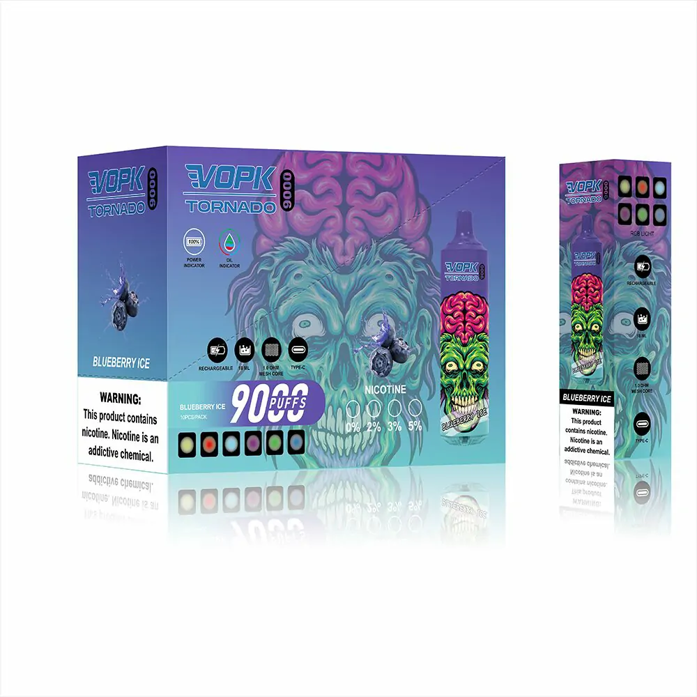 VOPK TORNADO 9000 Züge LED-Beleuchtung 0% 2% 3% 5% Niedriger Nikotingehalt Wiederaufladbare Einweg-E-Zigarette Großhandel – Bild 5