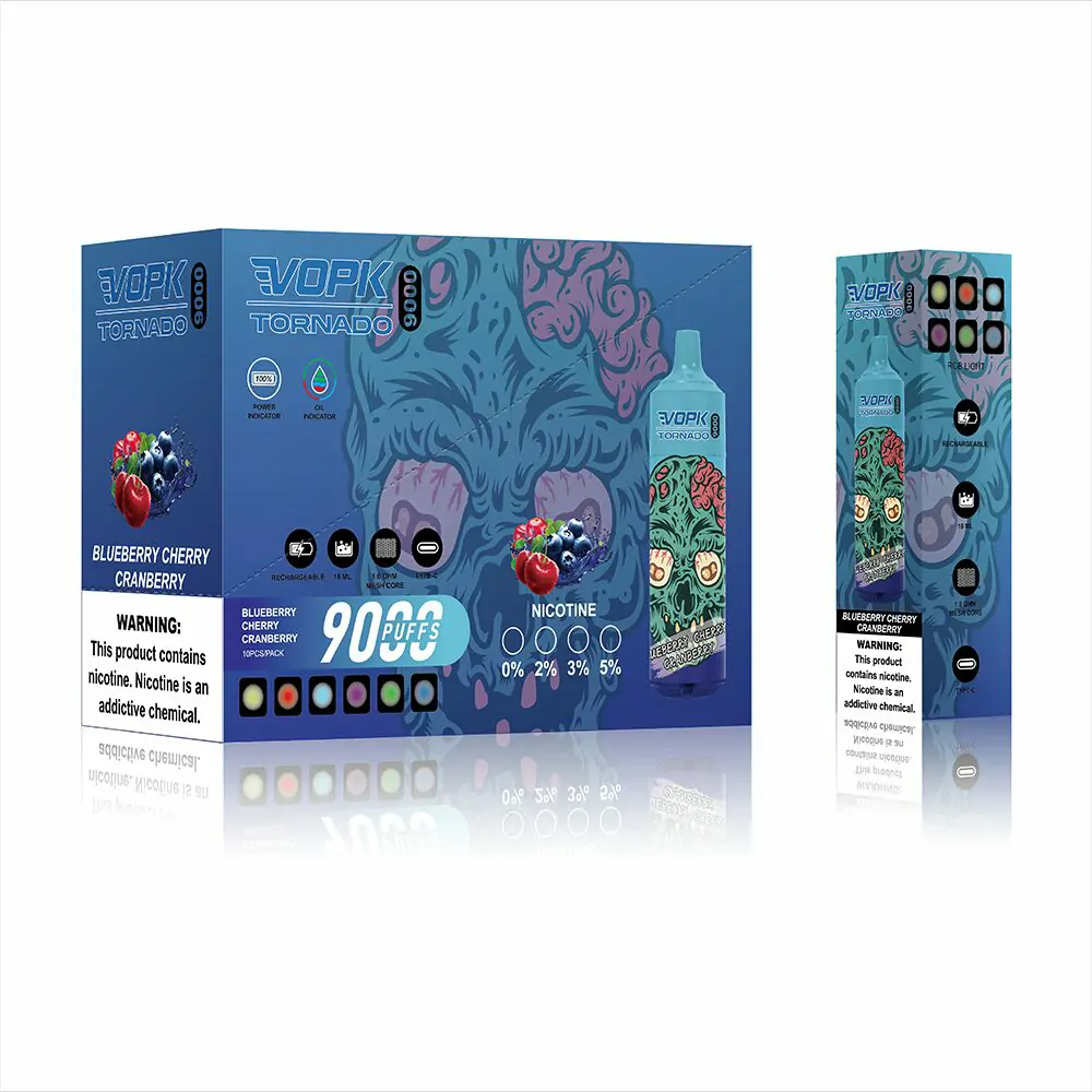 VOPK TORNADO 9000 Züge LED-Beleuchtung 0% 2% 3% 5% Niedriger Nikotingehalt Wiederaufladbare Einweg-E-Zigarette Großhandel – Bild 4