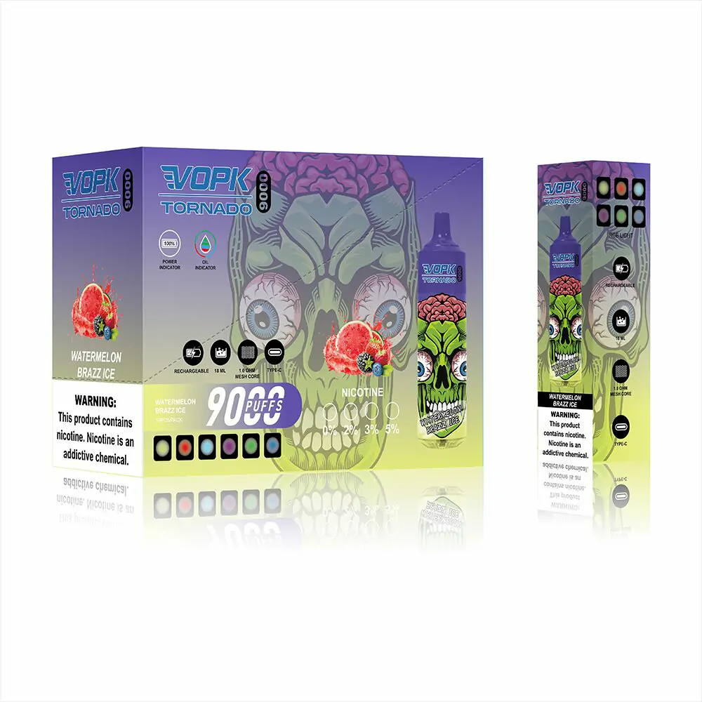 VOPK TORNADO 9000 Züge LED-Beleuchtung 0% 2% 3% 5% Niedriger Nikotingehalt Wiederaufladbare Einweg-E-Zigarette Großhandel – Bild 3