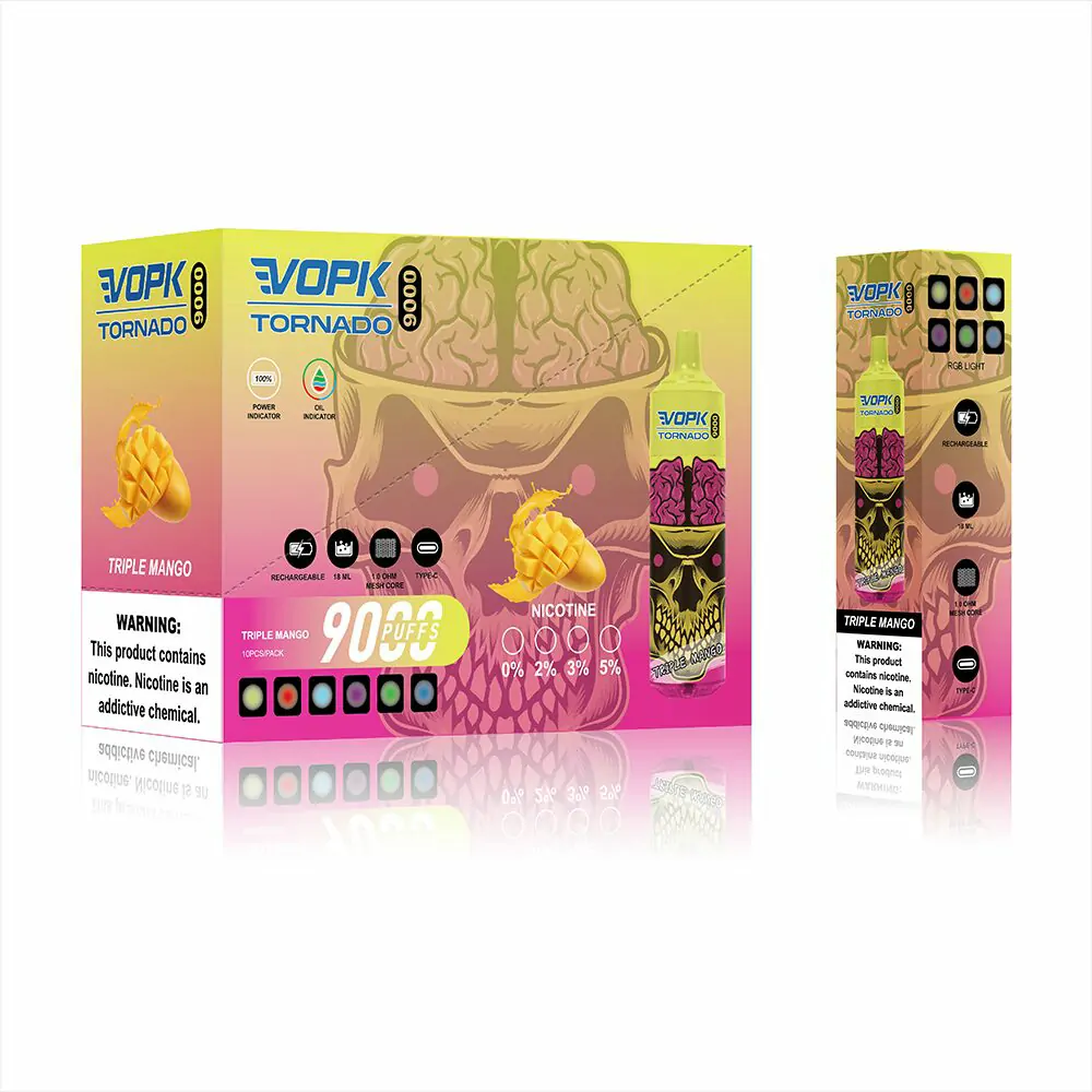 VOPK TORNADO 9000 Züge LED-Beleuchtung 0% 2% 3% 5% Niedriger Nikotingehalt Wiederaufladbare Einweg-E-Zigarette Großhandel – Bild 2