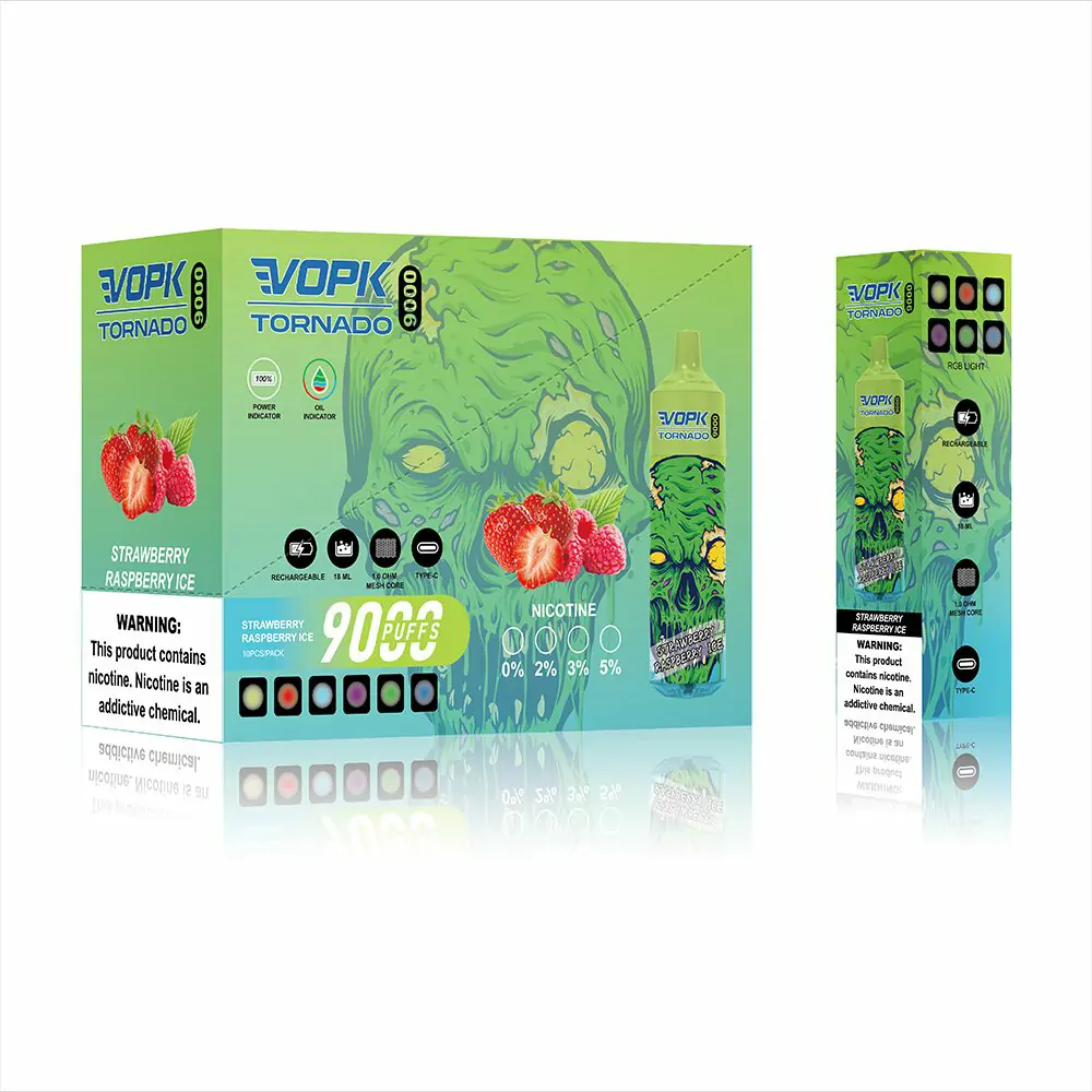 VOPK TORNADO 9000 Züge LED-Beleuchtung 0% 2% 3% 5% Niedriger Nikotingehalt Wiederaufladbare Einweg-E-Zigarette Großhandel – Bild 11
