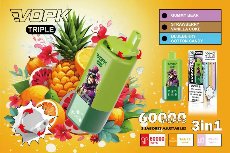 VOPK Tripe 60000 Züge – 3-in-1 Aromen, 2% Nikotin, wiederaufladbare Einweg E-Zigarette für Großhandel & Bulk-Bestellungen