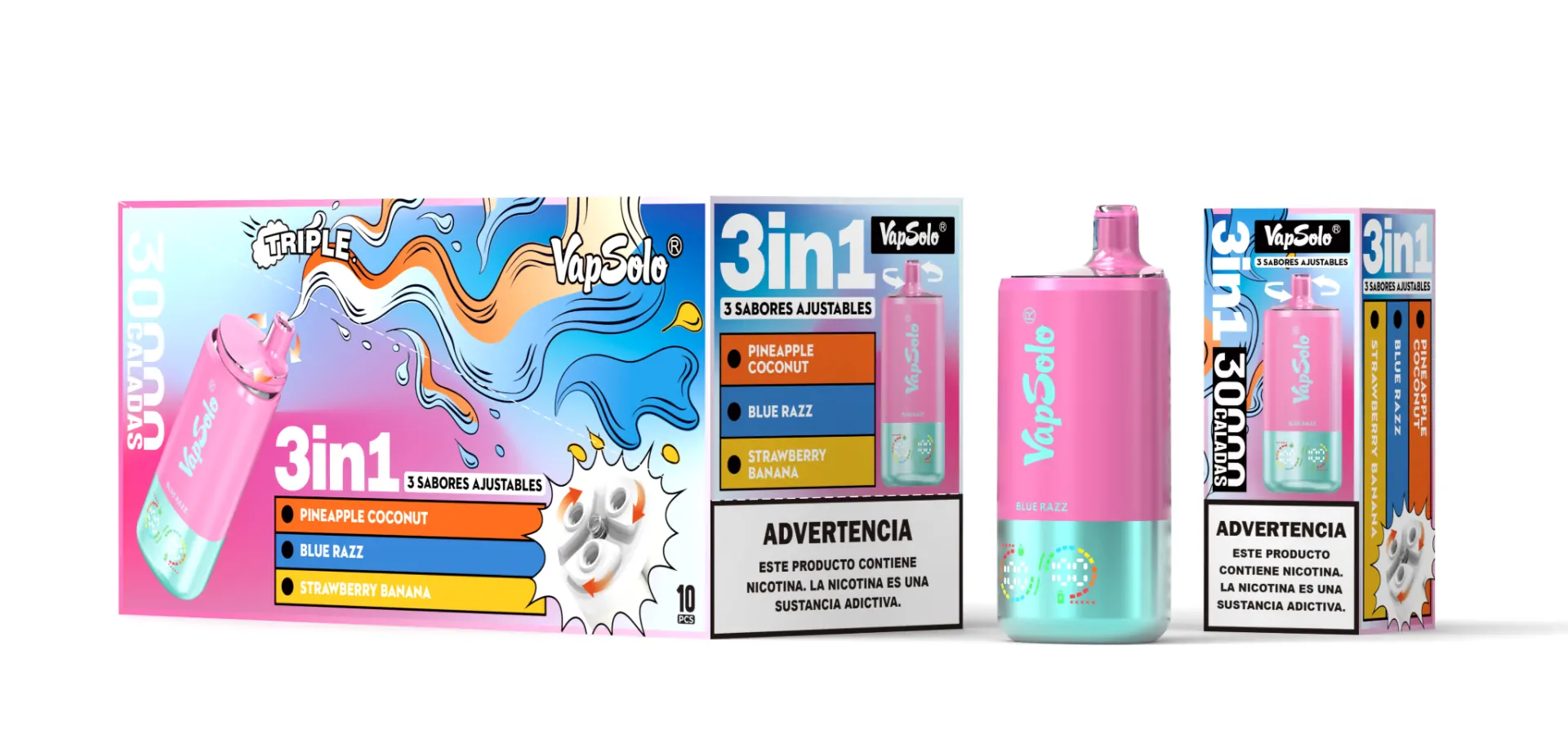 VapSolo Triple 30000 Züge LCD-Display 3 Aromen in 1 2% und 5% Nikotin Niedriger Nikotin Bulk-Kauf Großhandel Aufladbarer Einweg-Vape-Stift