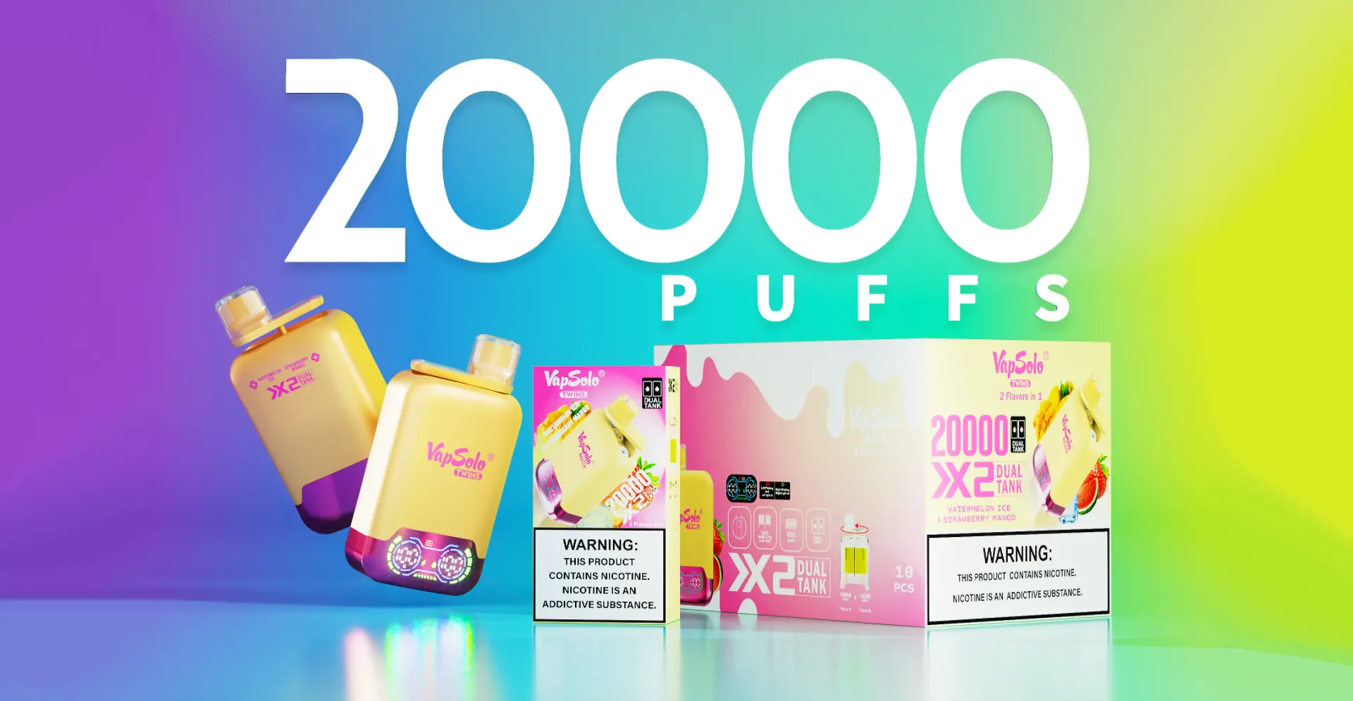 VapSolo Twins 20000 Züge Smart Display Einweg-Dampfer 2% und 5% Nikotin Großhandel Aufladbarer Einweg-Dampfer Stift im Großhandel