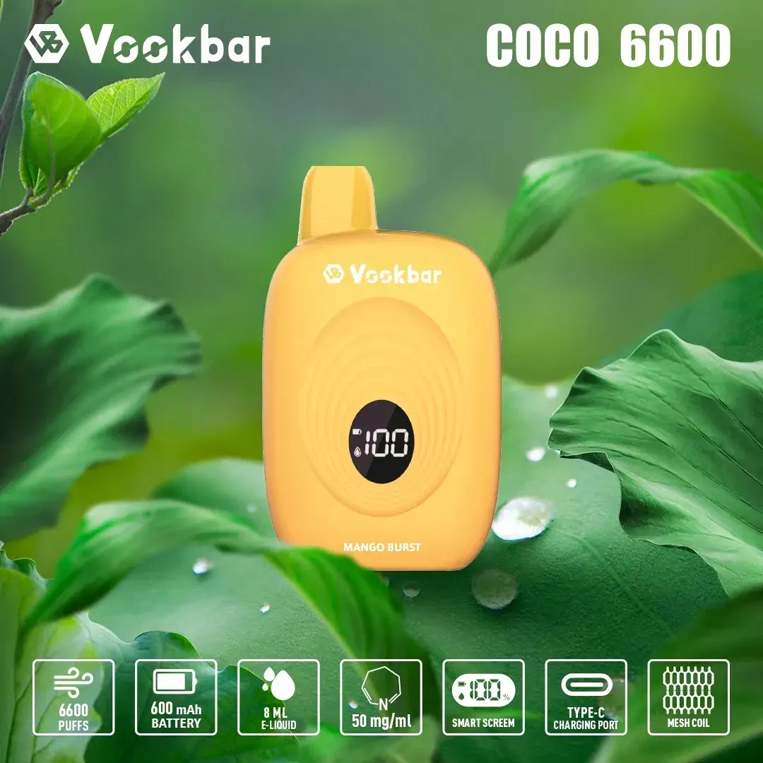 Vookbar Coco 6600 Züge – Wiederaufladbare Einweg Vape mit Digitalanzeige, 3% Nikotin, ergonomischem Design & Großhandel für Bulk-Bestellungen – Bild 6