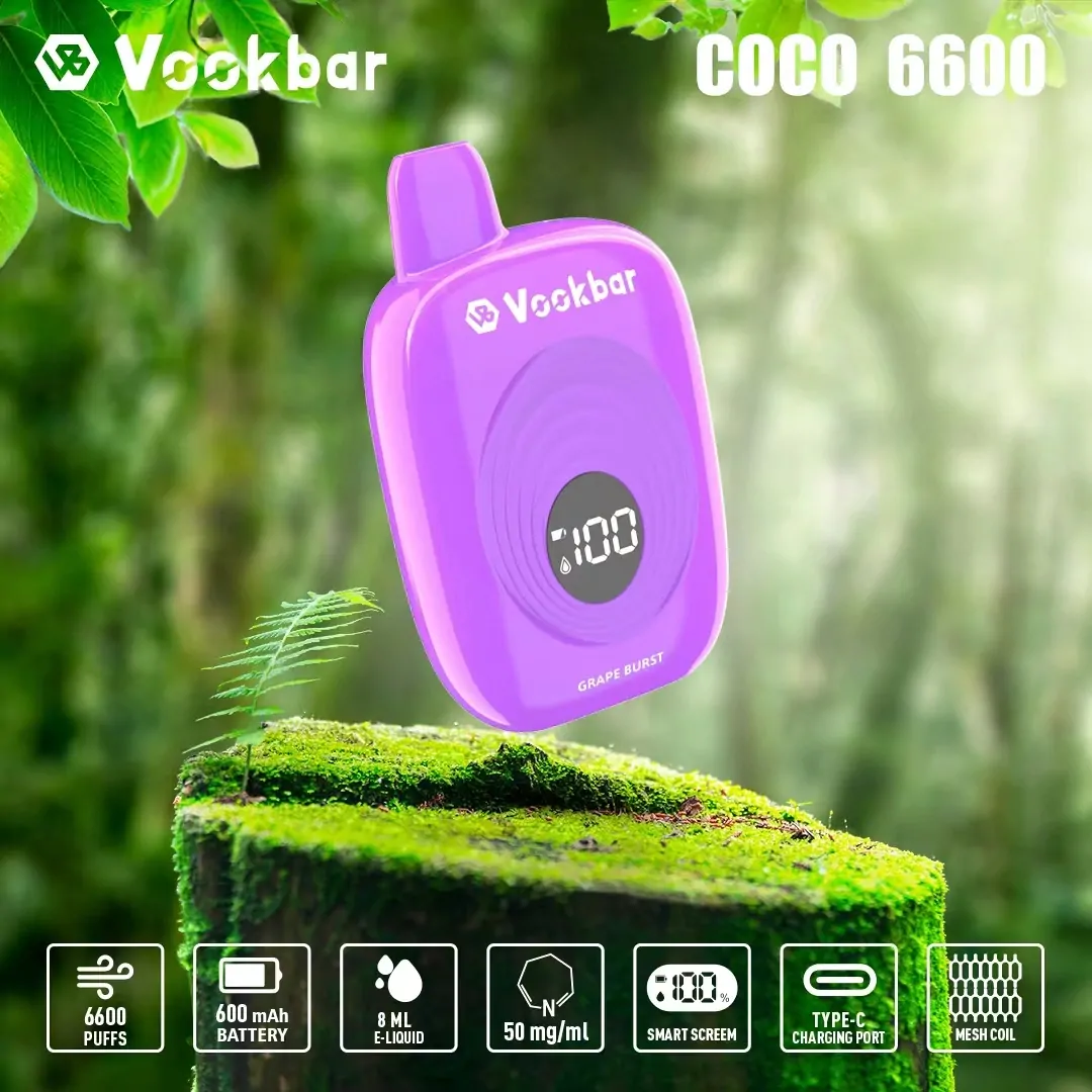 Vookbar Coco 6600 Züge – Wiederaufladbare Einweg Vape mit Digitalanzeige, 3% Nikotin, ergonomischem Design & Großhandel für Bulk-Bestellungen – Bild 5