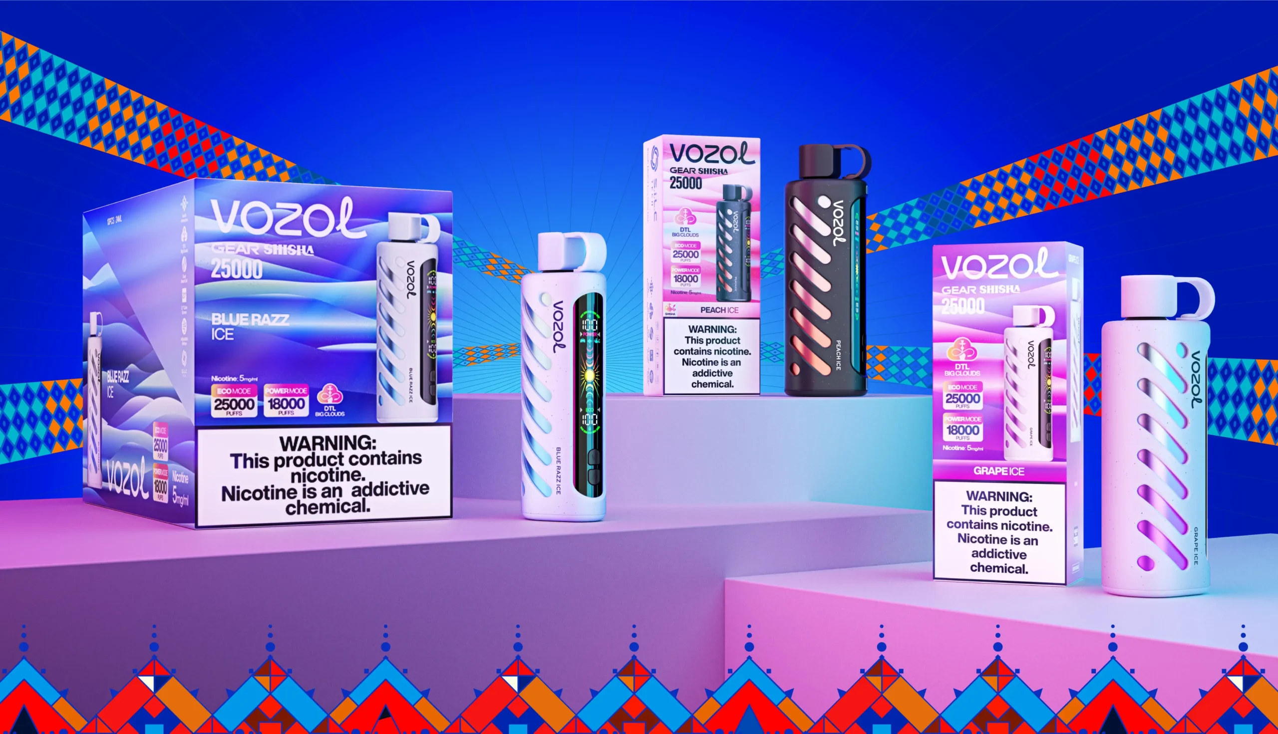 Vozol Gear Shisha 25000 Züge – Wiederaufladbare Einweg E-Zigarette mit Dual Mesh, 2,1 Zoll Farbdisplay, DTL, 5% Nikotin – Großhandel & Bulk kaufen