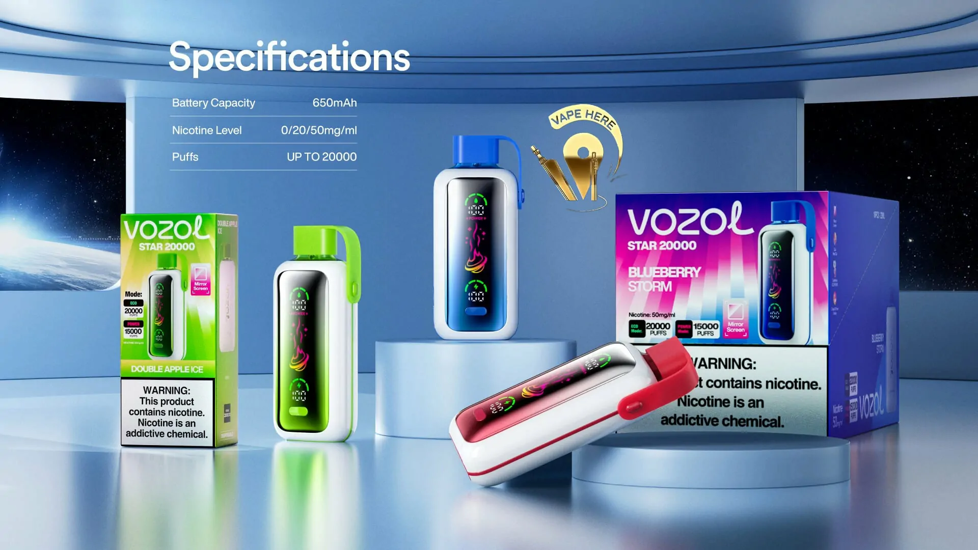 Vozol Star 20000 Züge Einweg E-Zigarette mit Dual Mesh Coil, Spiegel-Display, 5% Nikotin, stilvollem Design, wiederaufladbarem Akku – Großhandel & Bulk Buy für Händler