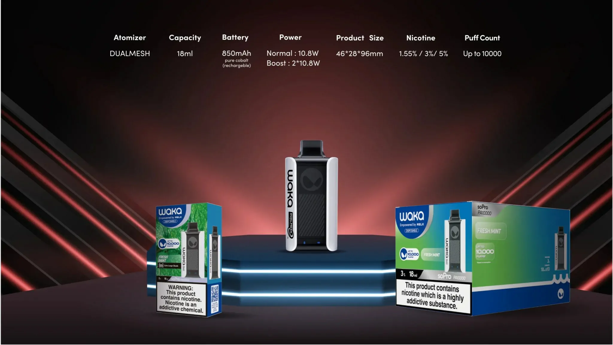 WAKA soPro PA10000 Einweg E-Zigarette mit DUALMESH, 18mg/ml Nikotin, 10.000 Züge – Großhandel