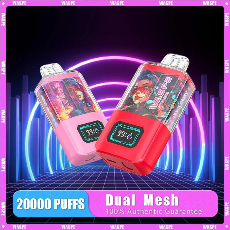 WASPE 20000 ZÜGE Dual Mesh Box LCD Anzeige 0% 2% 3% 5% Nikotin Einweg Vape Großhandel