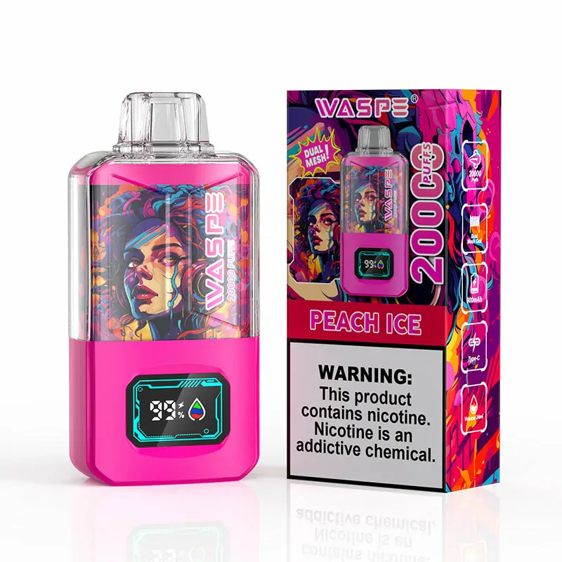 WASPE 20000 ZÜGE Dual Mesh Box LCD Anzeige 0% 2% 3% 5% Nikotin Einweg Vape Großhandel – Bild 7