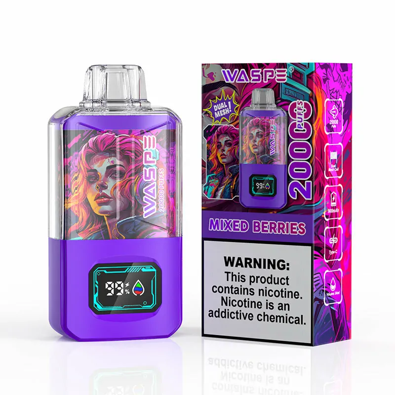 WASPE 20000 ZÜGE Dual Mesh Box LCD Anzeige 0% 2% 3% 5% Nikotin Einweg Vape Großhandel – Bild 2