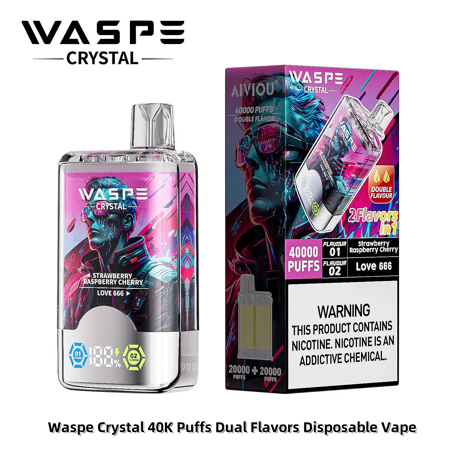 WASPE Crystal 40000 Züge Doppelgeschmack LED-Anzeige 0% 2% 5% Niedriges Nikotin Großhandel Wiederaufladbare Einweg-E-Zigaretten – Bild 3